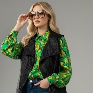 Rachel Roy Black leather Moto vest Jacket edgy rocker
Steampunk